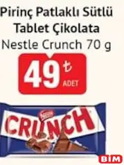 NESTLE CRUNCH PİRİNÇ PATLAKLI SÜTLÜ TABLET ÇİKOLATA 70 G fiyat ve kampanya bilgisi